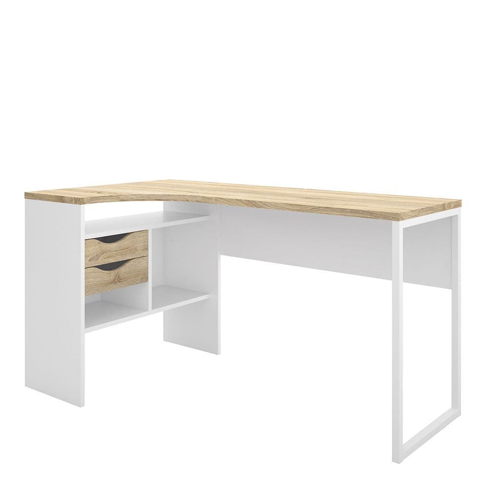 Business Plus Corner Desk 2 Drawers in White and Oak